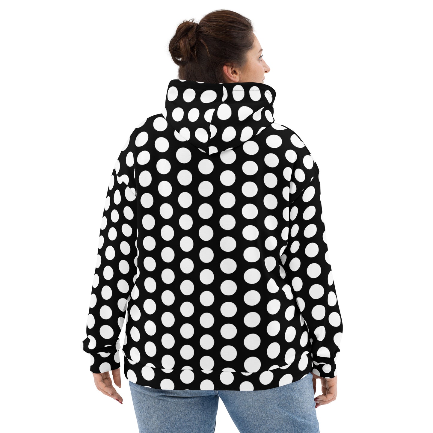 Recycled Nylon Les Polka Dots Black Hoodie With Pink Heart