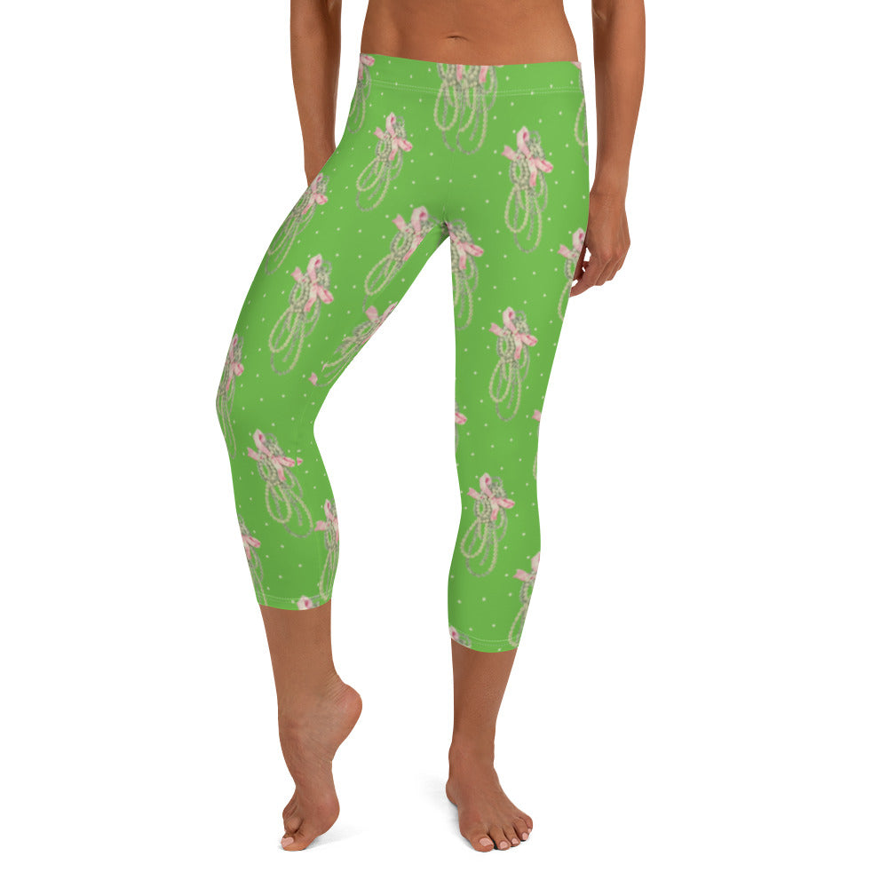 Vintage Pearl Apple Green Capri Leggings