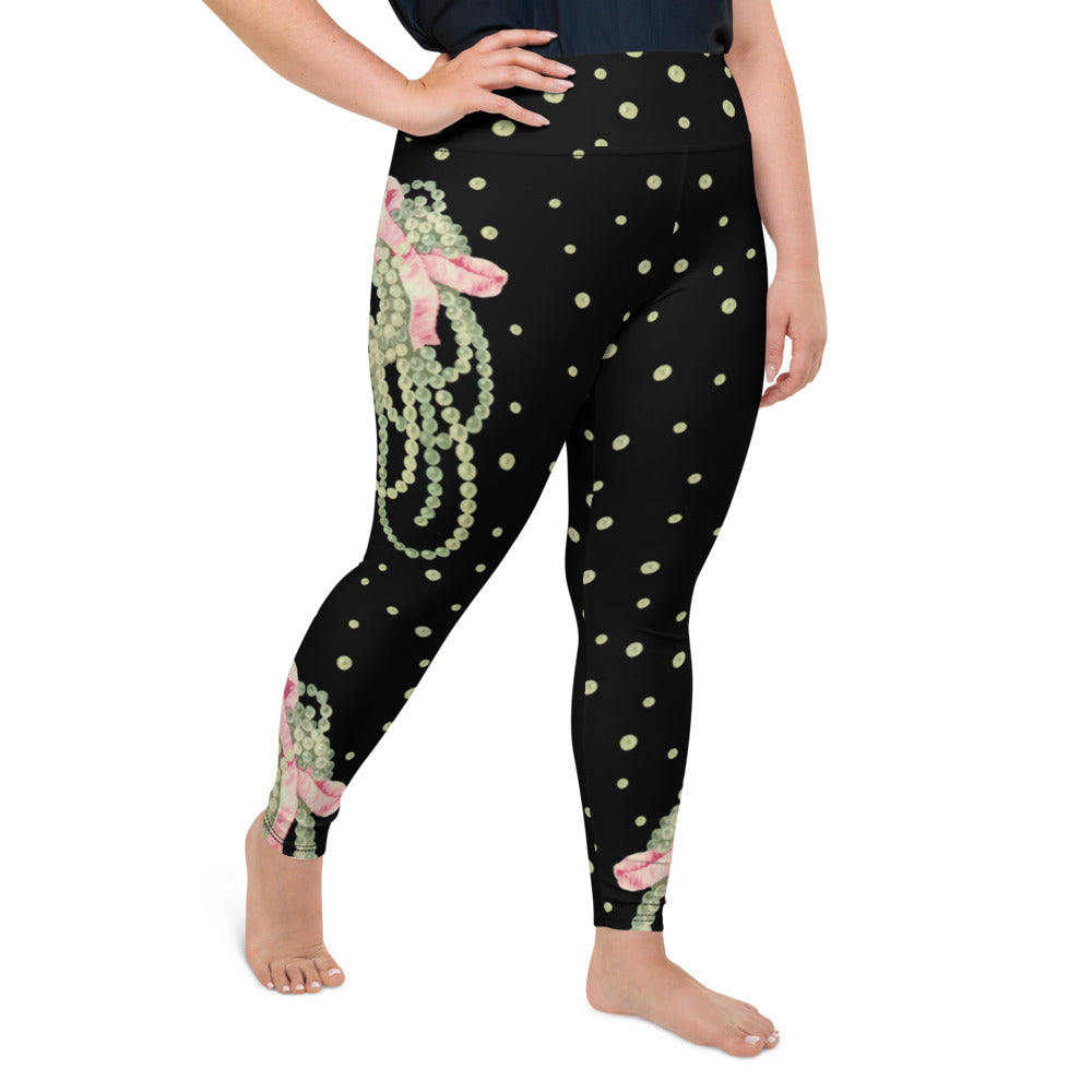 Vintage Pearl Statement Black Curve High Waisted Leggings