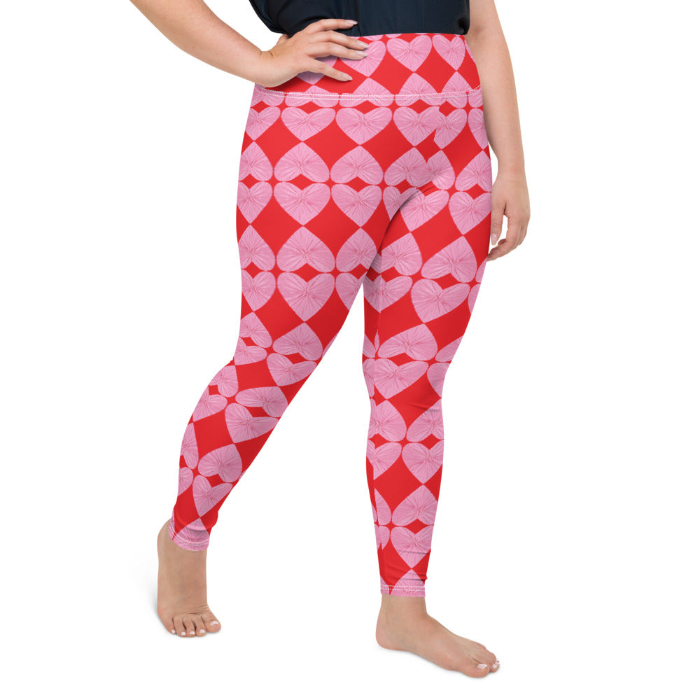 Harlequin Hearts Pink and Red Curve High-Waisted Leggings
