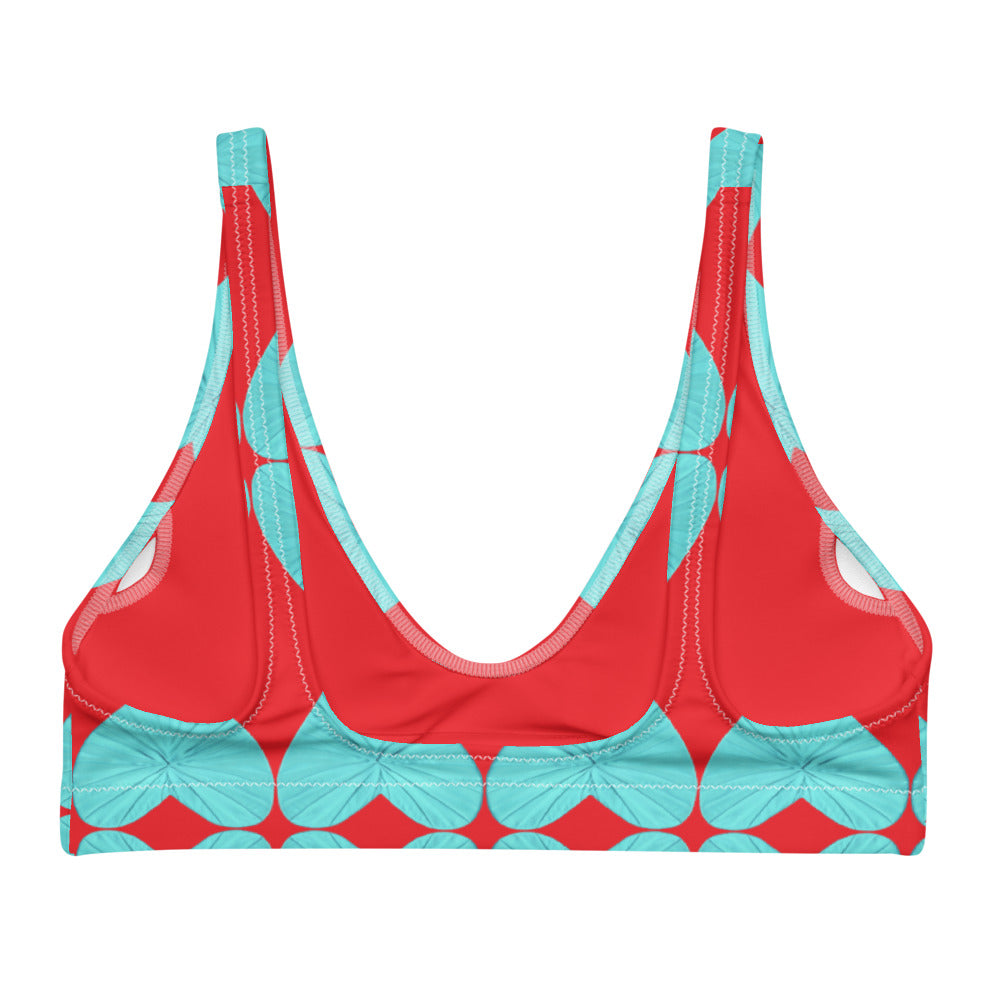 Harlequin Hearts Aqua and Red Eco Bikini Top