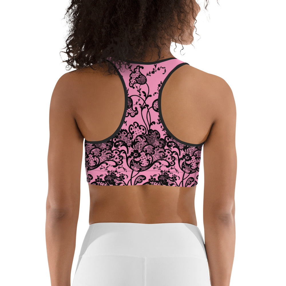 Antique Tulip Lace Sports Bralette In Candy Pink