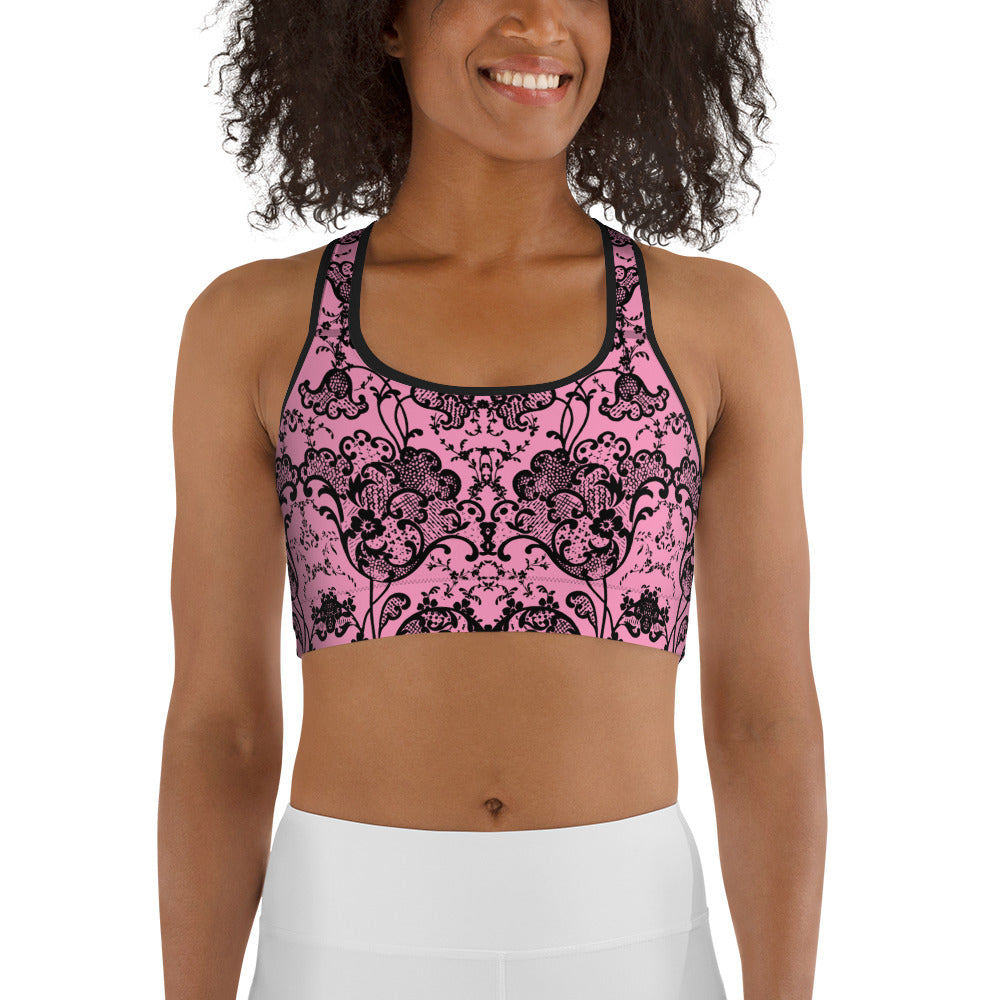 Antique Tulip Lace Sports Bralette In Candy Pink
