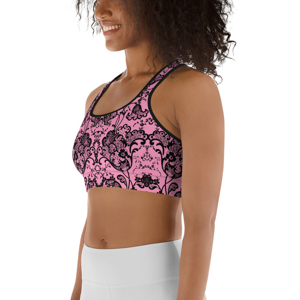 Antique Tulip Lace Sports Bralette In Candy Pink