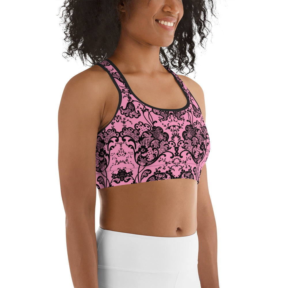 Antique Tulip Lace Sports Bralette In Candy Pink