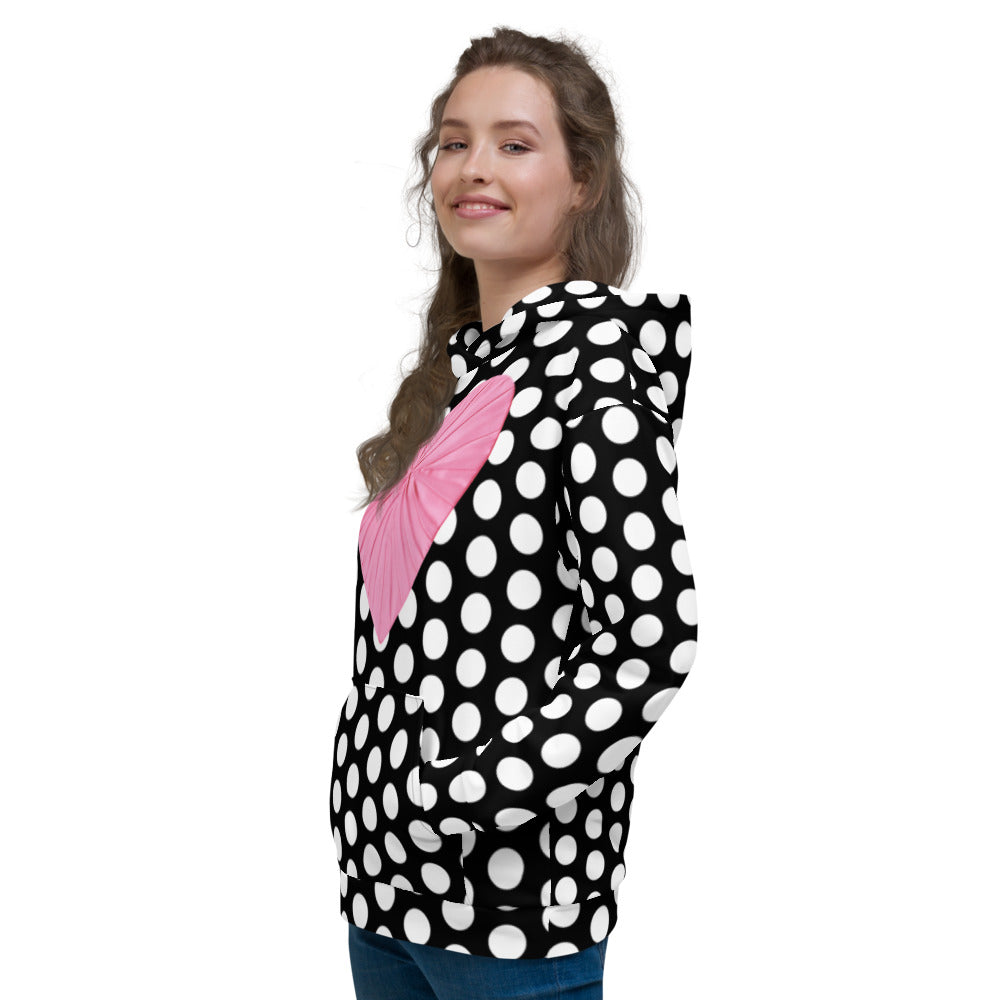 Recycled Nylon Les Polka Dots Black Hoodie With Pink Heart