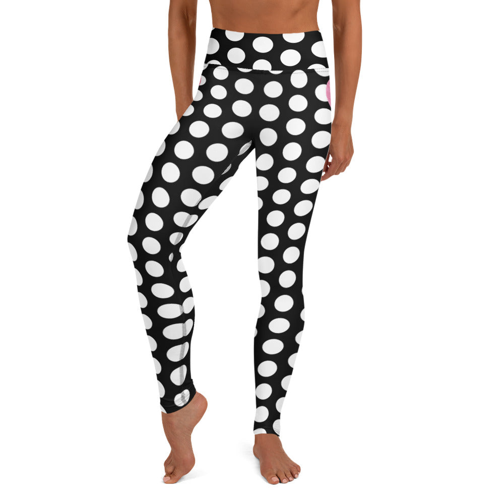 Les Polka Dots High-Waisted Yoga Leggings With Pink Hearts