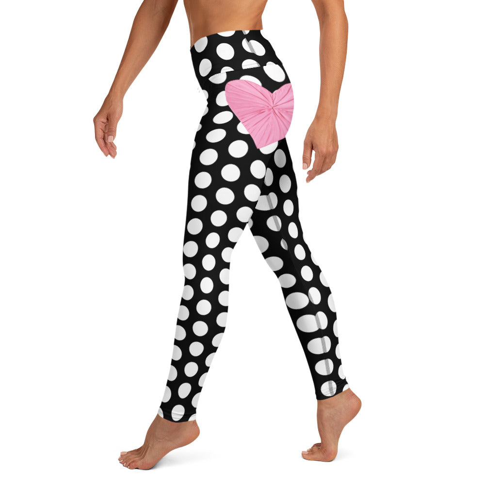Les Polka Dots High-Waisted Yoga Leggings With Pink Hearts