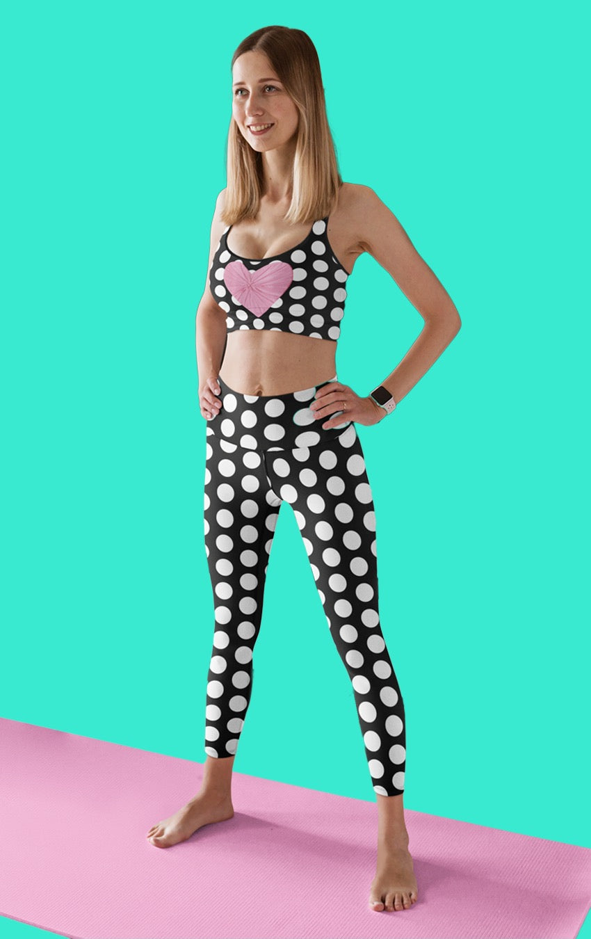 Les Polka Dot Yoga Capri Leggings in Black