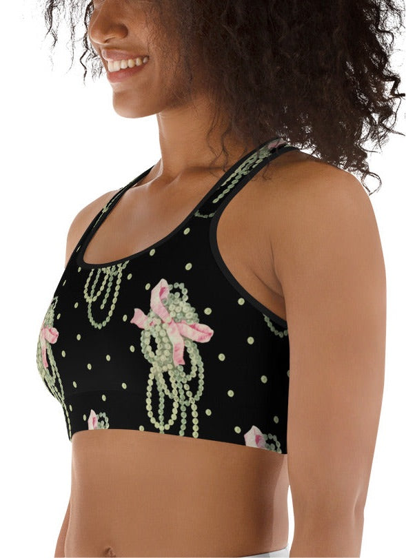 Vintage Pearl Black Sports Bralette
