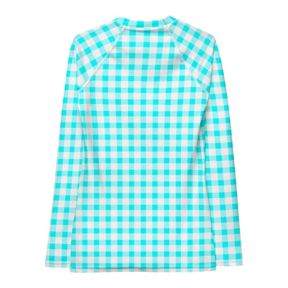 Gingham Bardot Aqua Long Sleeve Top/Rash Guard
