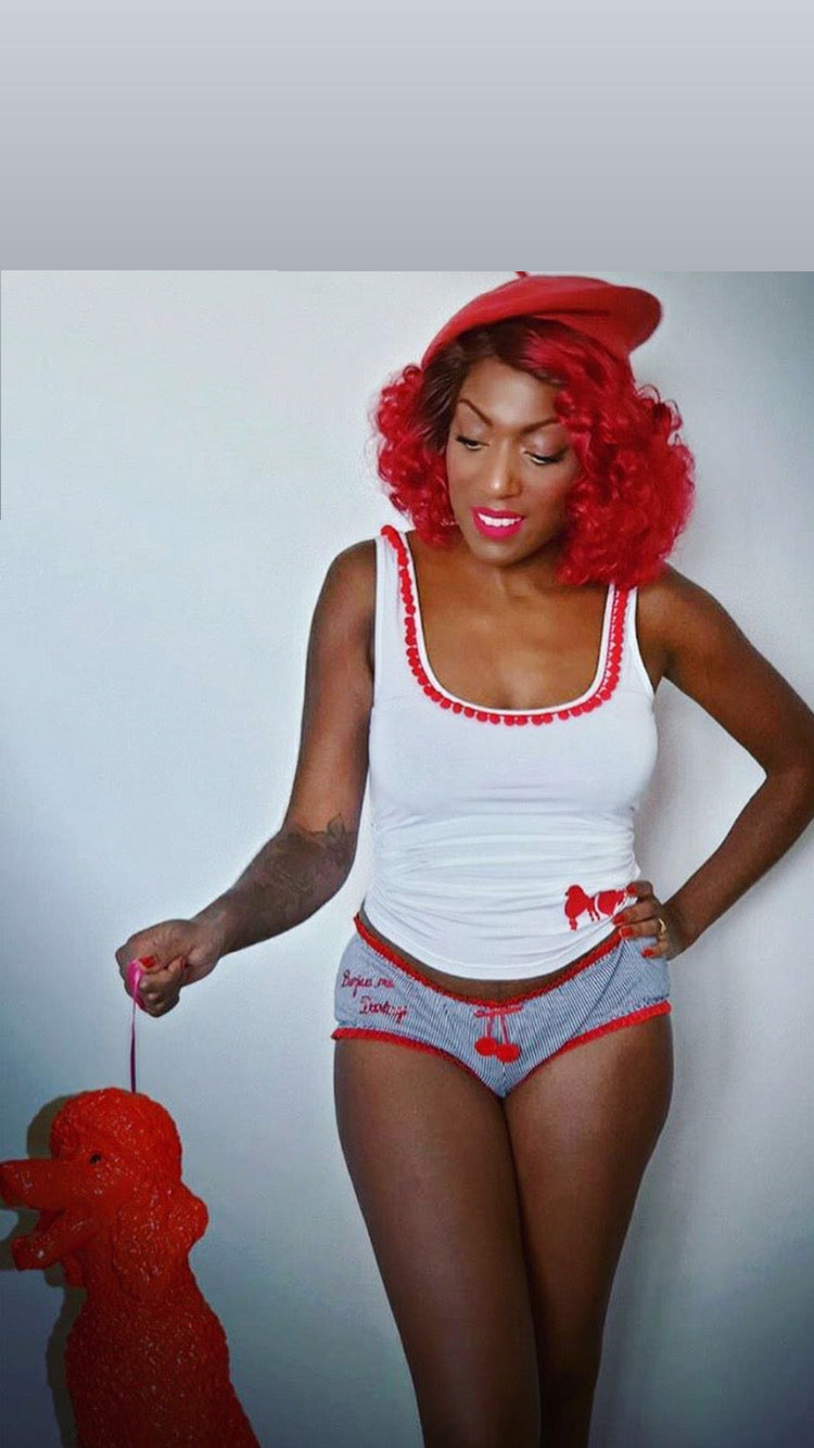 Poodles in Love WHITE with Red Vest