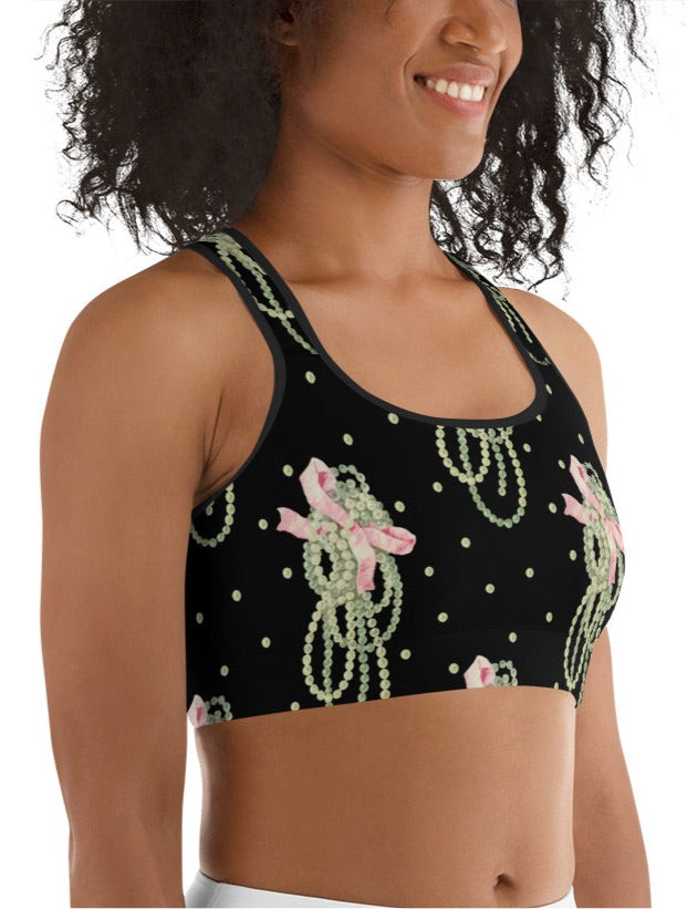 Vintage Pearl Black Sports Bralette