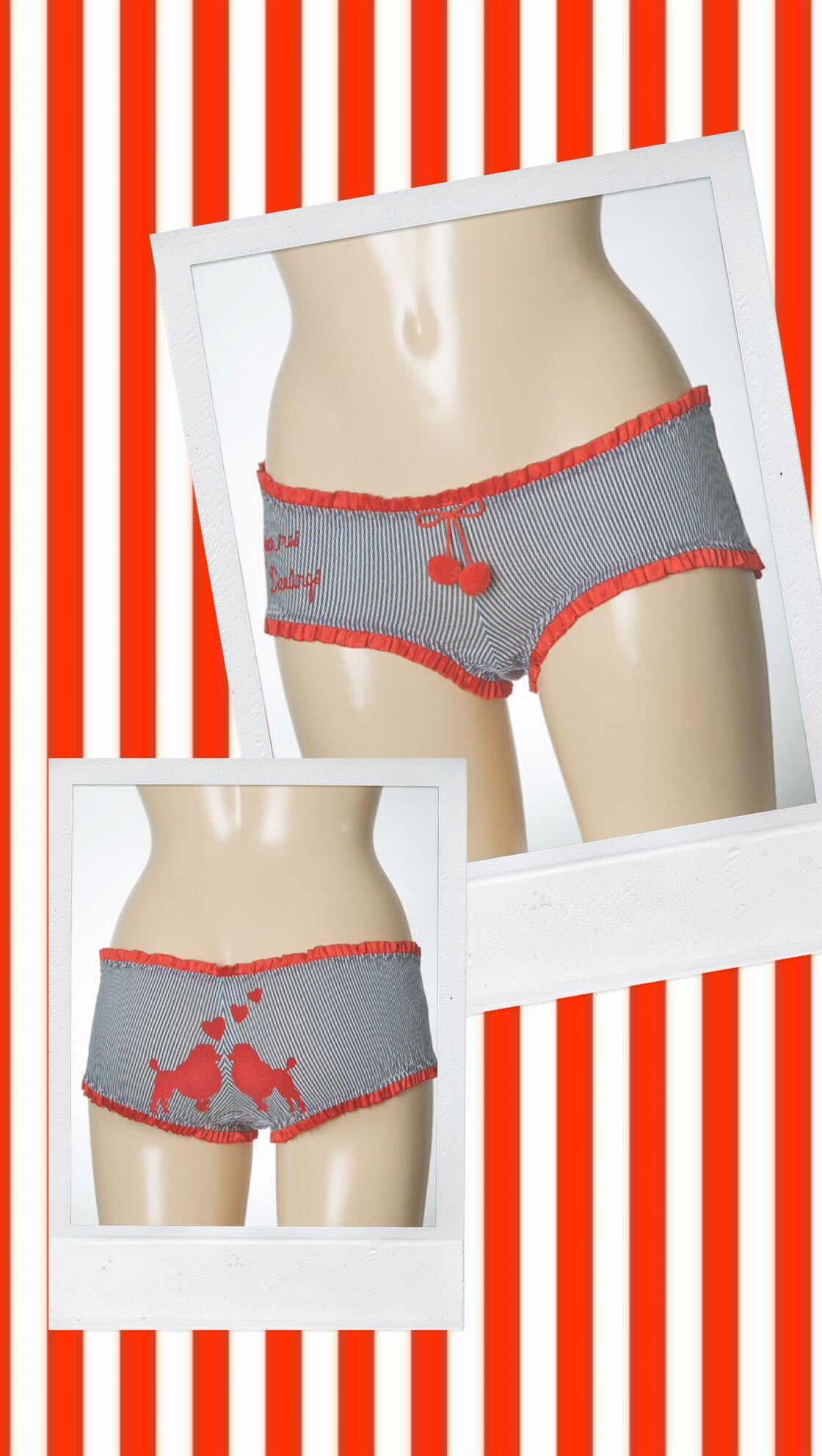 Poodles in Love BLUE Stripe Pom Pom Bow Pant