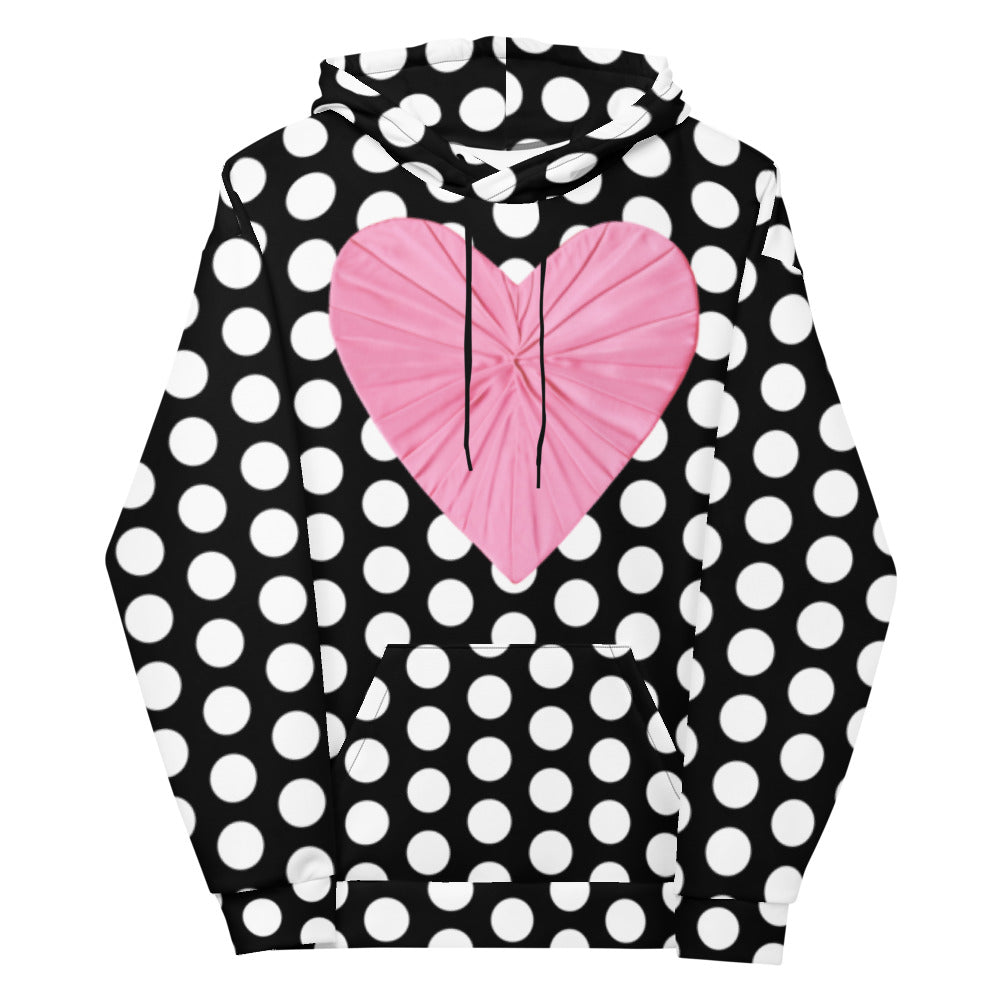 Recycled Nylon Les Polka Dots Black Hoodie With Pink Heart