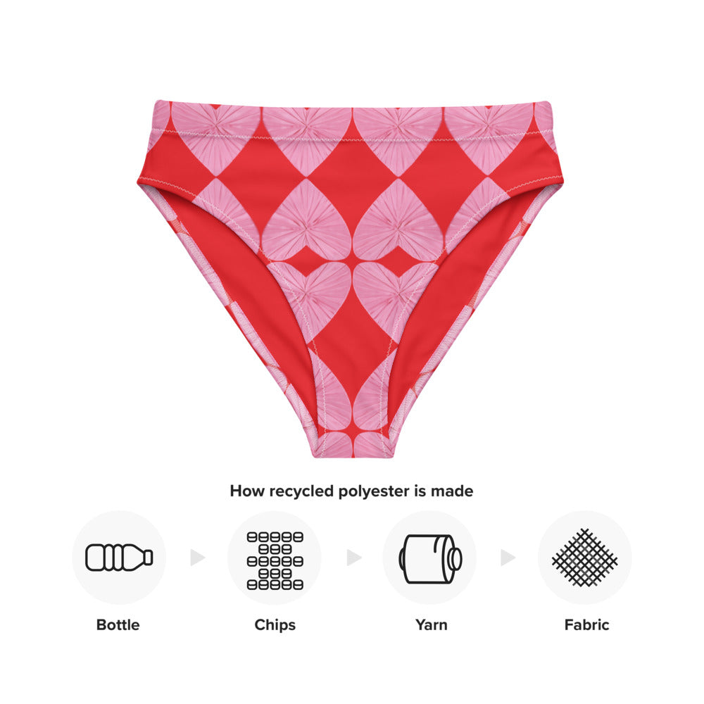 Harlequin Hearts Pink and Red High Waisted Eco Bikini Bottom