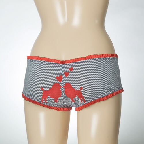 Poodles in Love BLUE Stripe Pom Pom Bow Pant