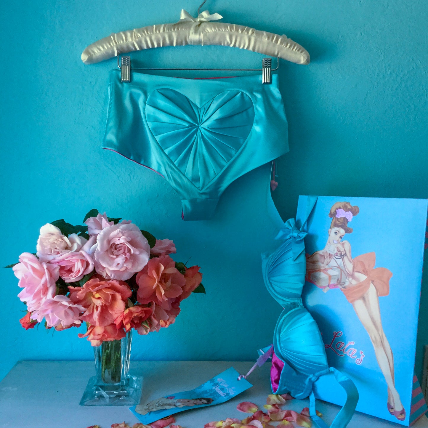 Chocolate Box BLUE Hand Pleated Heart Back Knicker