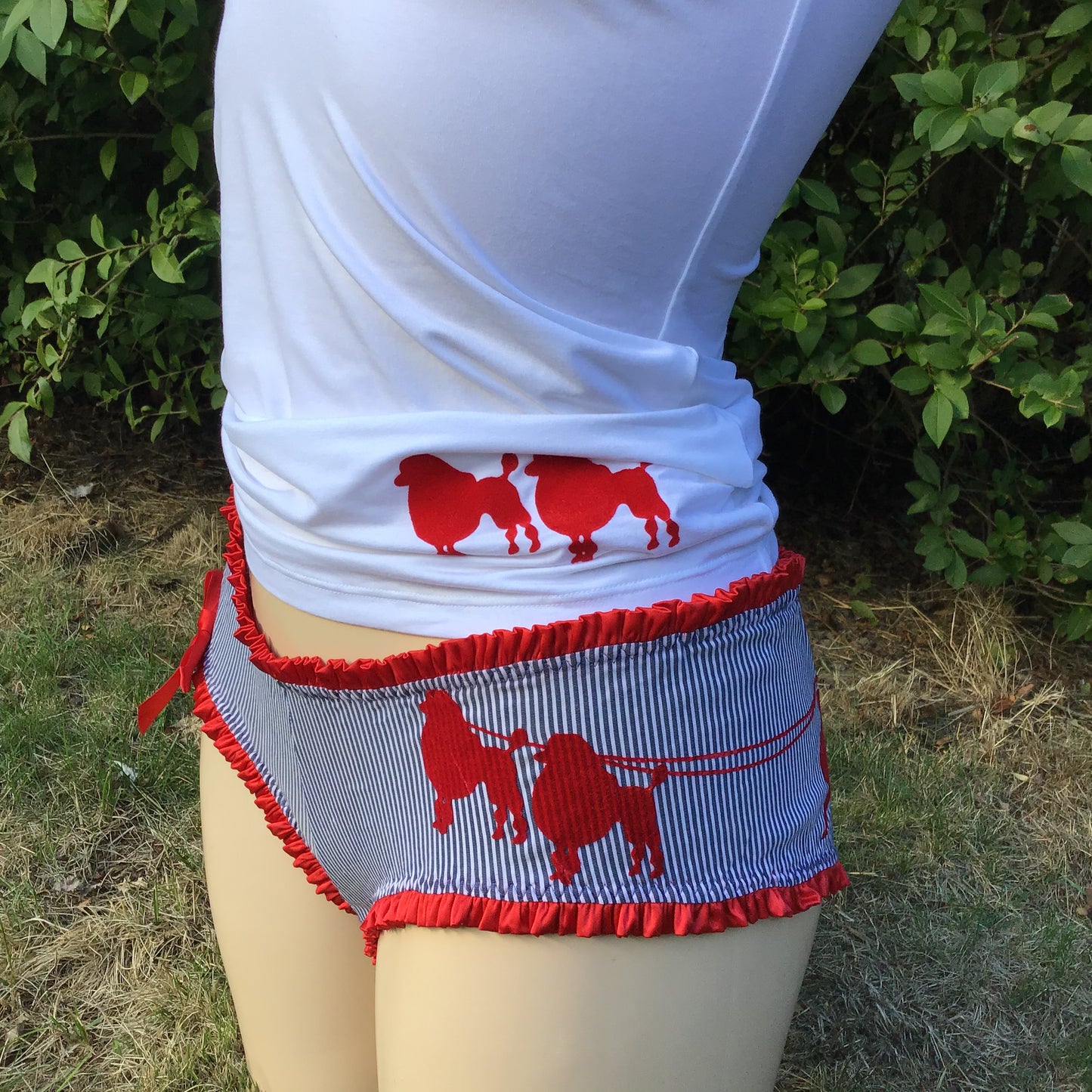 Poodles in Love BLUE Stripe Bow Pant