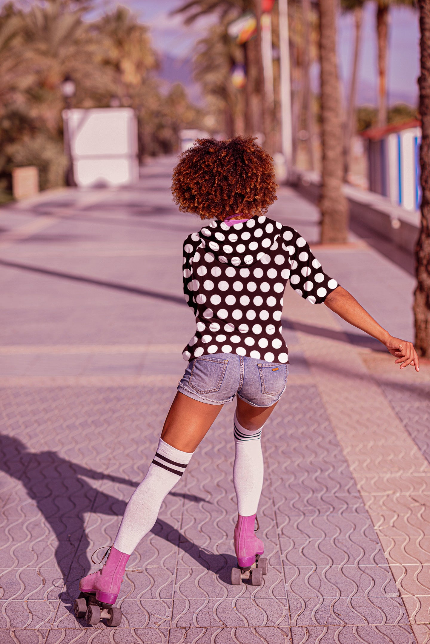 Recycled Nylon Les Polka Dots Black Hoodie With Pink Heart