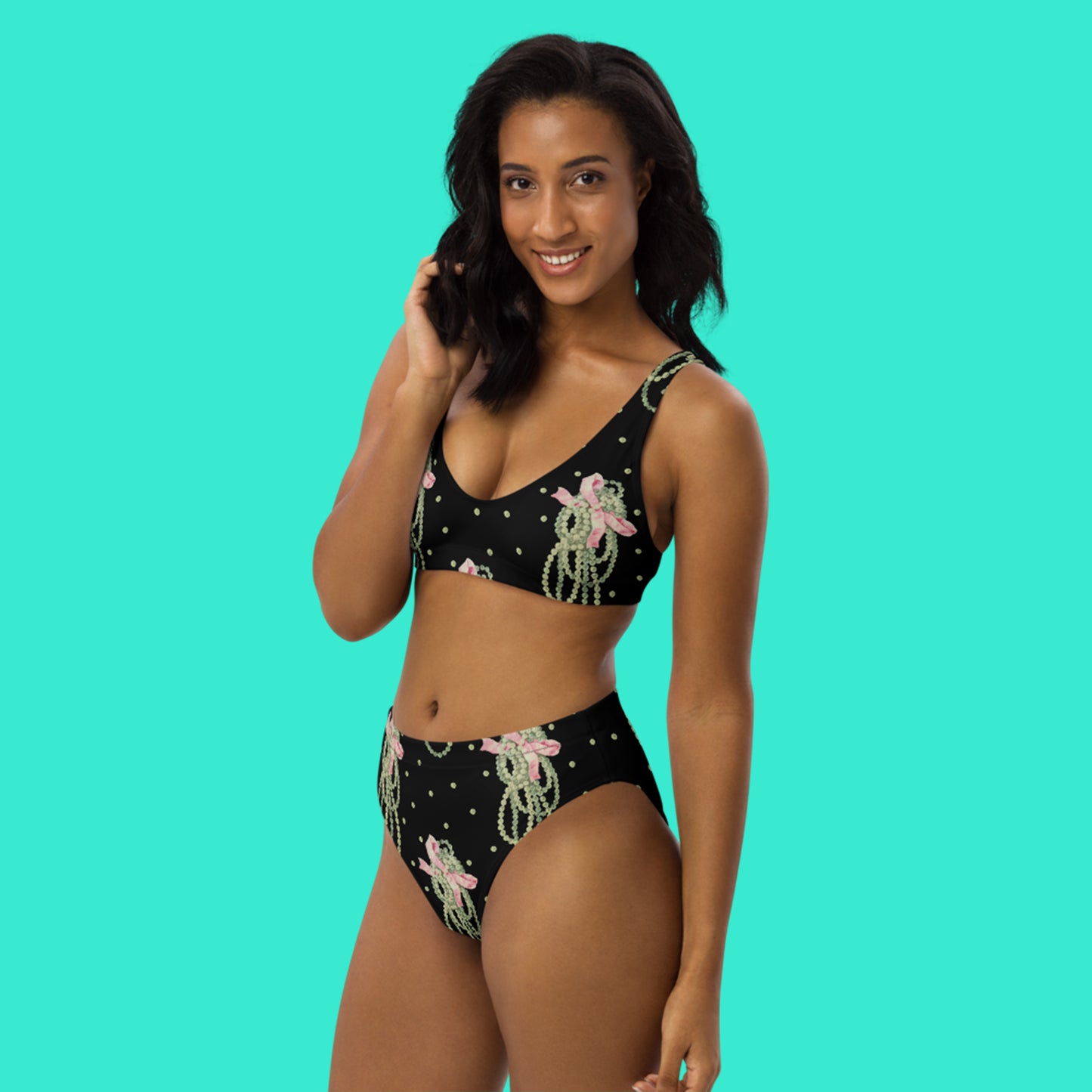 Vintage Pearl Black High Waisted Eco Bikini