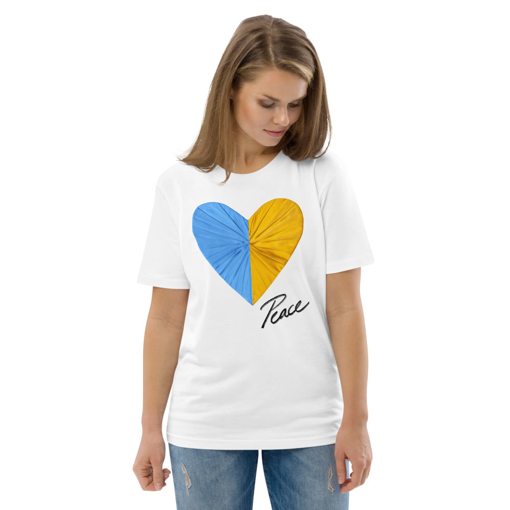 Peace and Love White Unisex Organic Cotton Tee