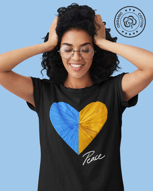 Peace and Love Unisex Black Organic Cotton Tee