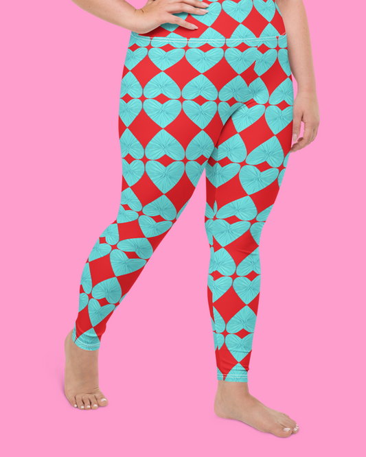 Harlequin Hearts Aqua and Red High-Waisted Curve Leggings
