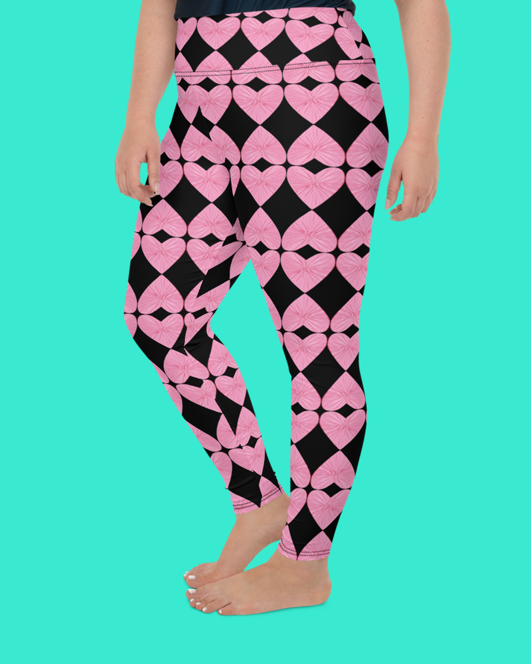 Harlequin Hearts Pink and Black Curve High-Waisted Leggings