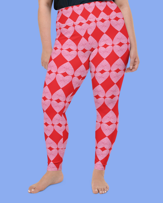 Harlequin Hearts Pink and Red Curve High-Waisted  Leggings