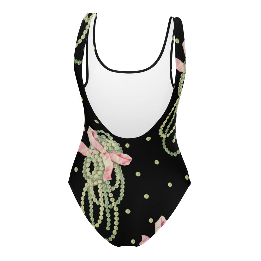 Vintage Pearl Statement Black One Piece Swimsuit