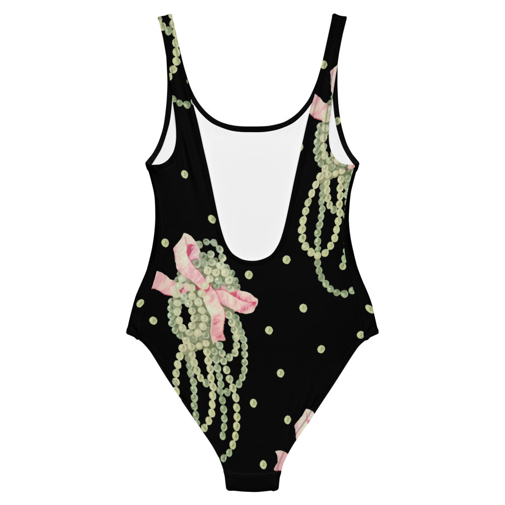 Vintage Pearl Statement Black One Piece Swimsuit