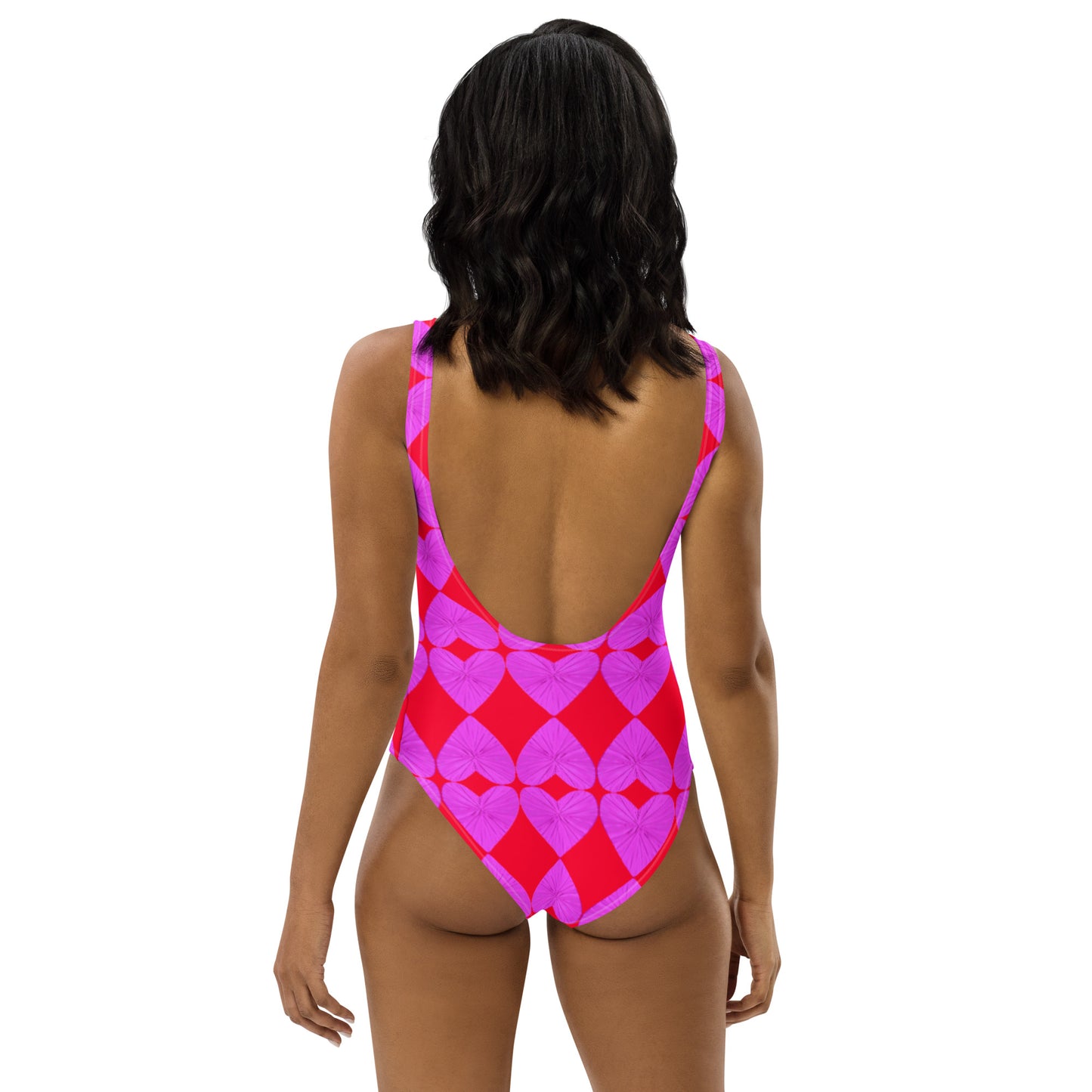 Harlequin  Hearts Lilac and Red One-Piece Swimsuit