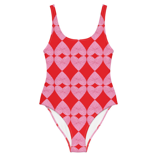 Harlequin Hearts Pink and Red One Piece Swimsuit