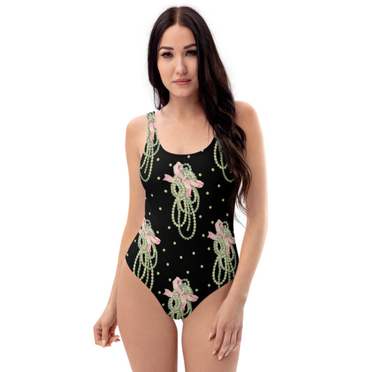 Vintage Pearl Black One Piece Swimsuit