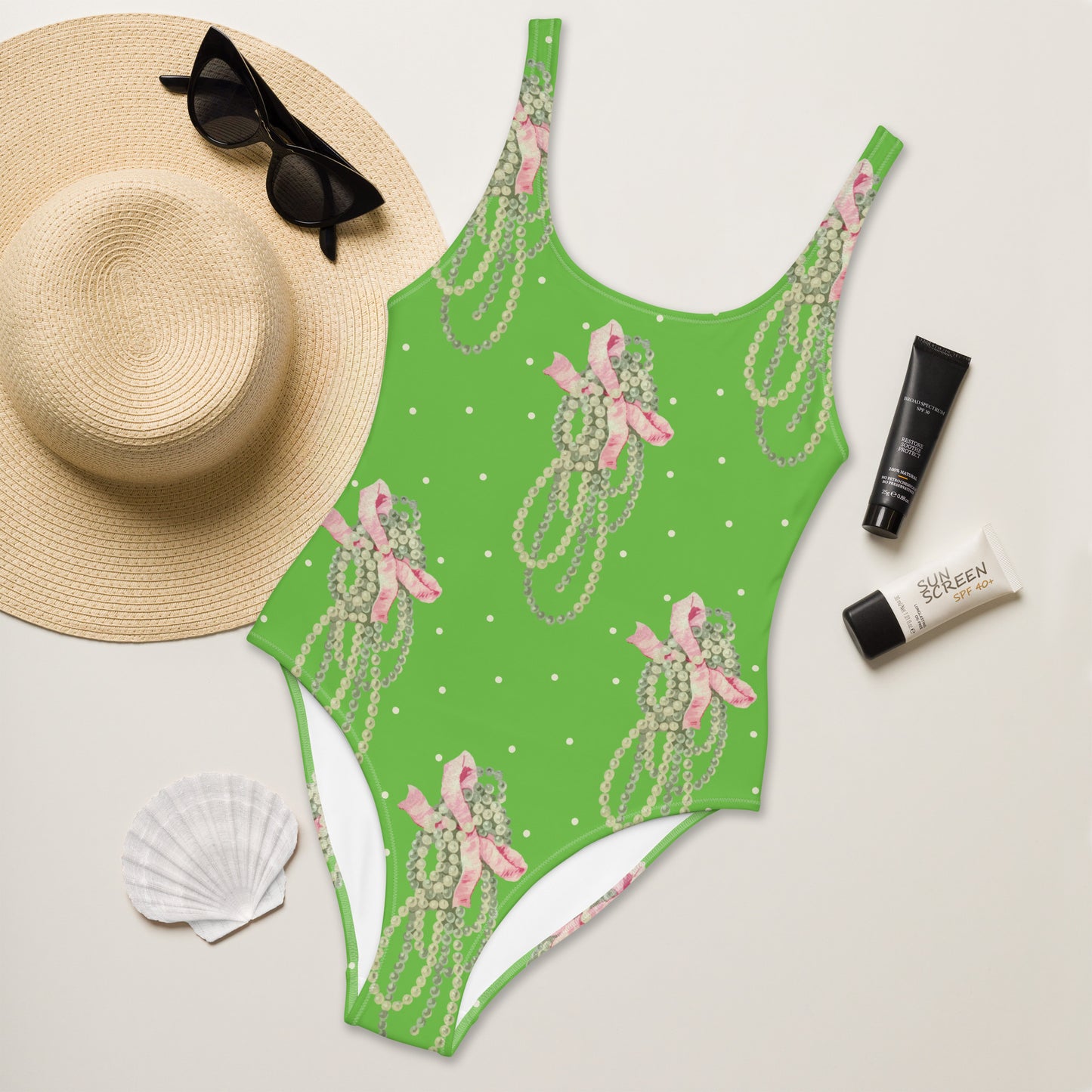 Vintage Pearl Apple Green One-Piece Swimsuit