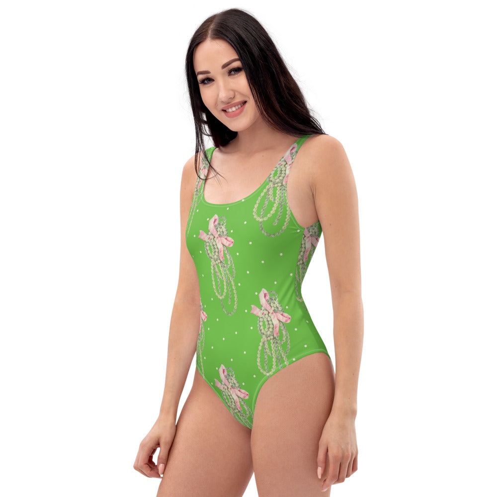 Vintage Pearl Apple Green One-Piece Swimsuit