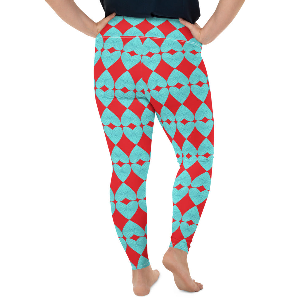 Harlequin Hearts Aqua and Red High-Waisted  Curve Leggings