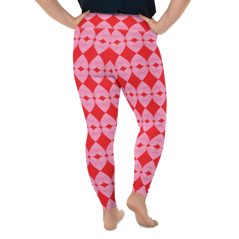 Harlequin Hearts Pink and Red Curve High-Waisted  Leggings