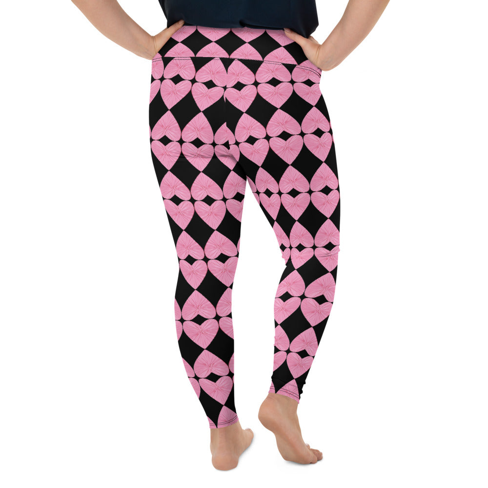 Harlequin Hearts Pink and Black Curve High-Waisted Leggings