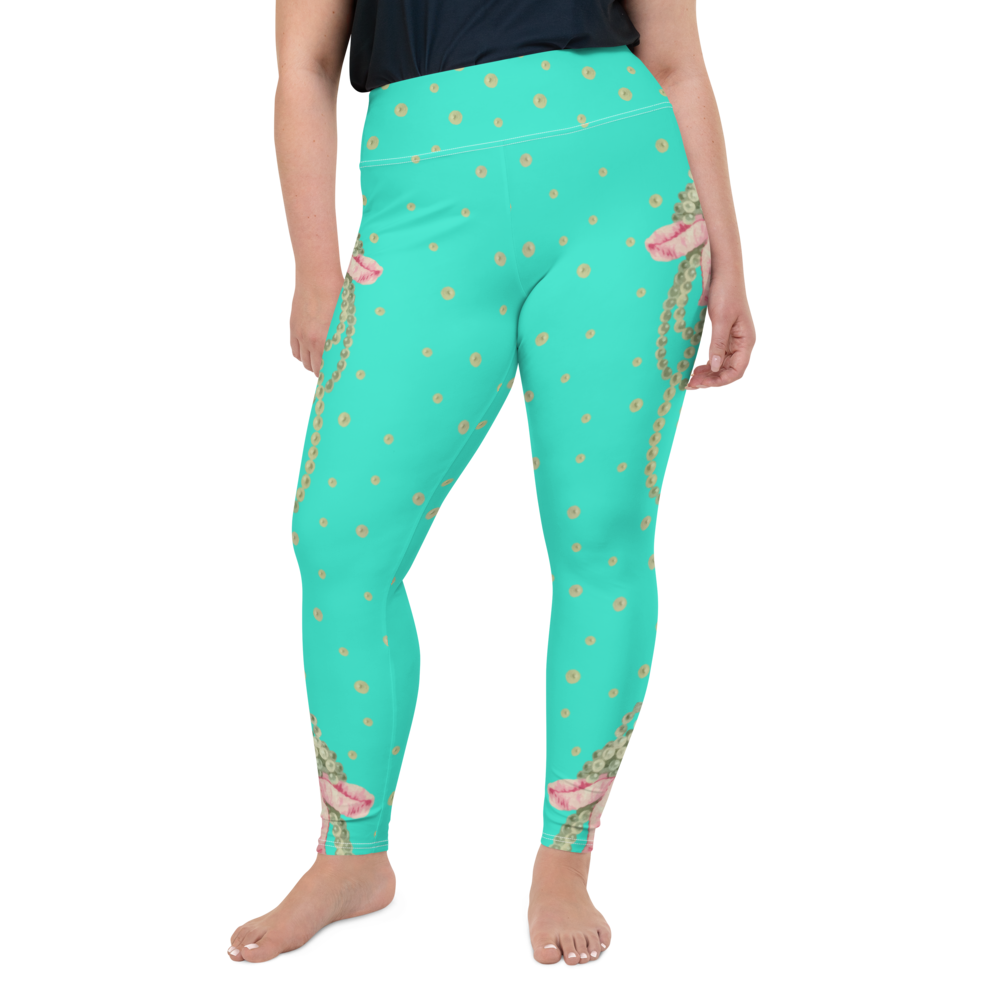 Vintage Pearl Statement Aqua High Waisted Curve Leggings