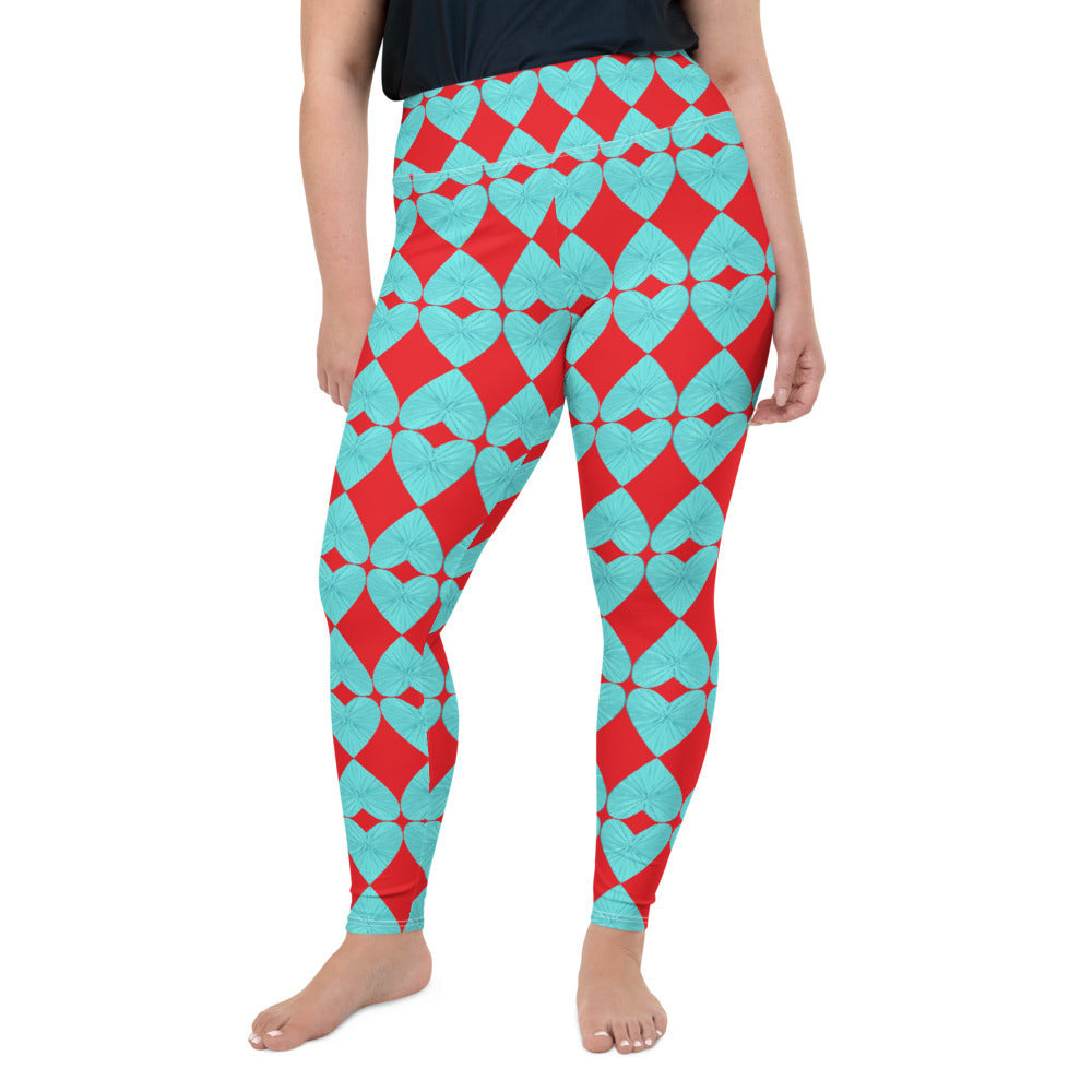 Harlequin Hearts Aqua and Red High-Waisted  Curve Leggings