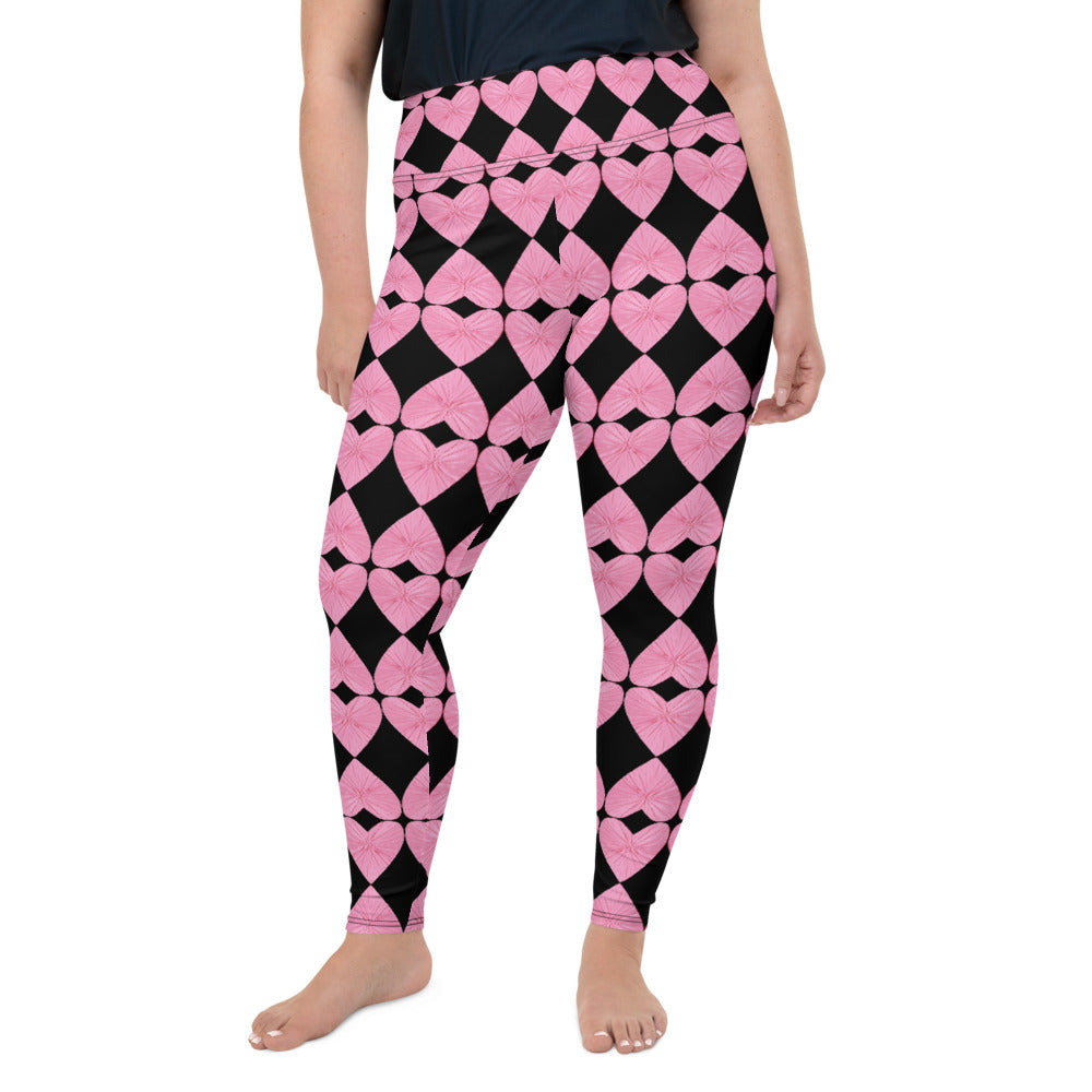 Harlequin Hearts Pink and Black Curve High-Waisted Leggings