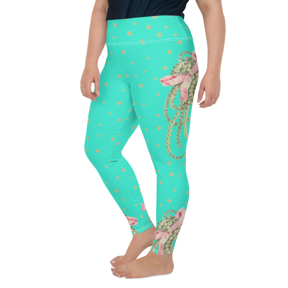 Vintage Pearl Statement Aqua High Waisted Curve Leggings