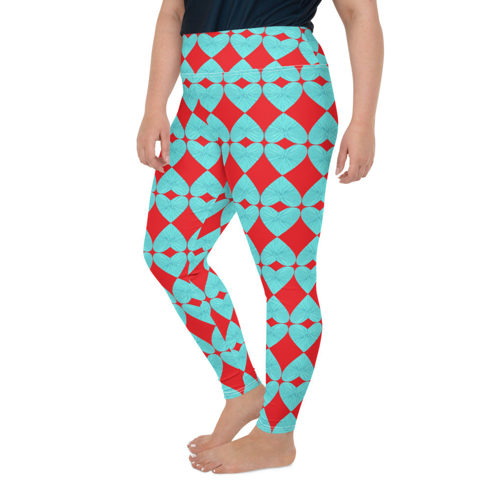 Harlequin Hearts Aqua and Red High-Waisted  Curve Leggings