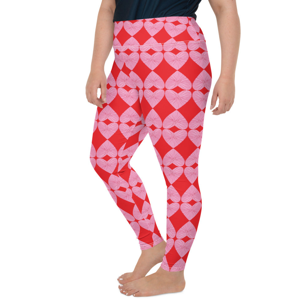 Harlequin Hearts Pink and Red Curve High-Waisted  Leggings