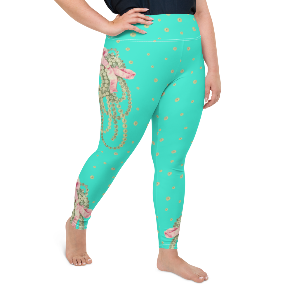 Vintage Pearl Statement Aqua High Waisted Curve Leggings