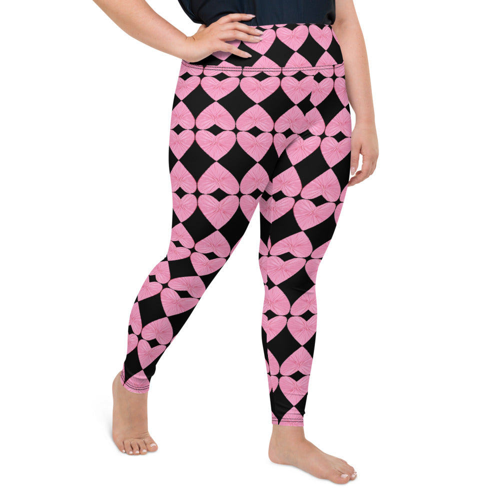 Harlequin Hearts Pink and Black Curve High-Waisted Leggings