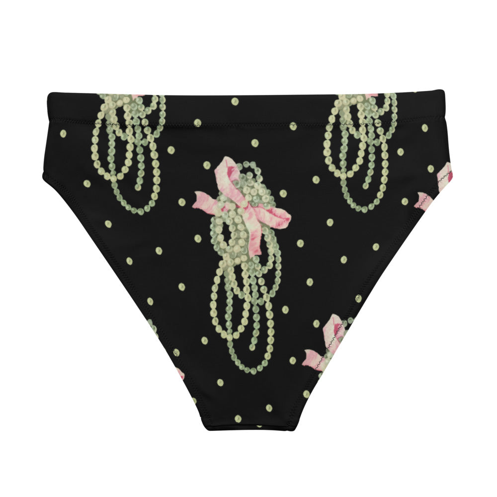 Vintage Pearl Black High Waisted Eco Bikini Bottom