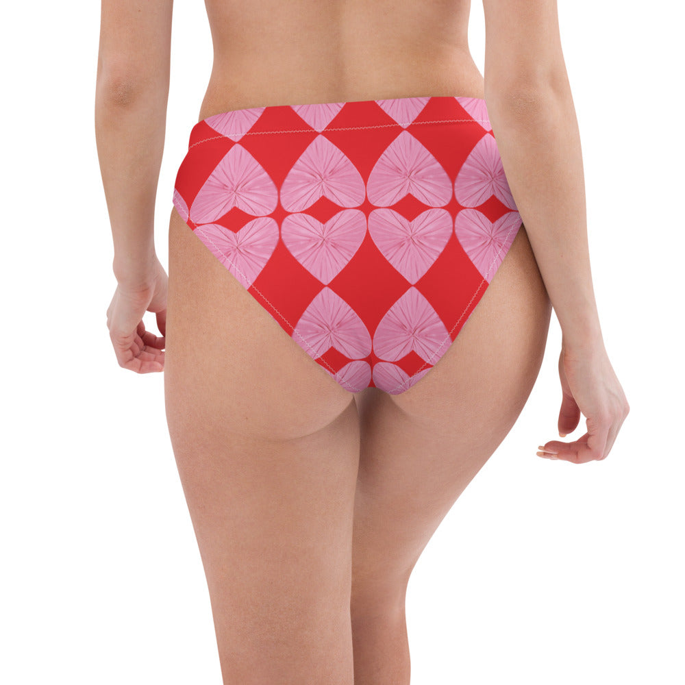 Harlequin Hearts Pink and Red High Waisted Eco Bikini Bottom